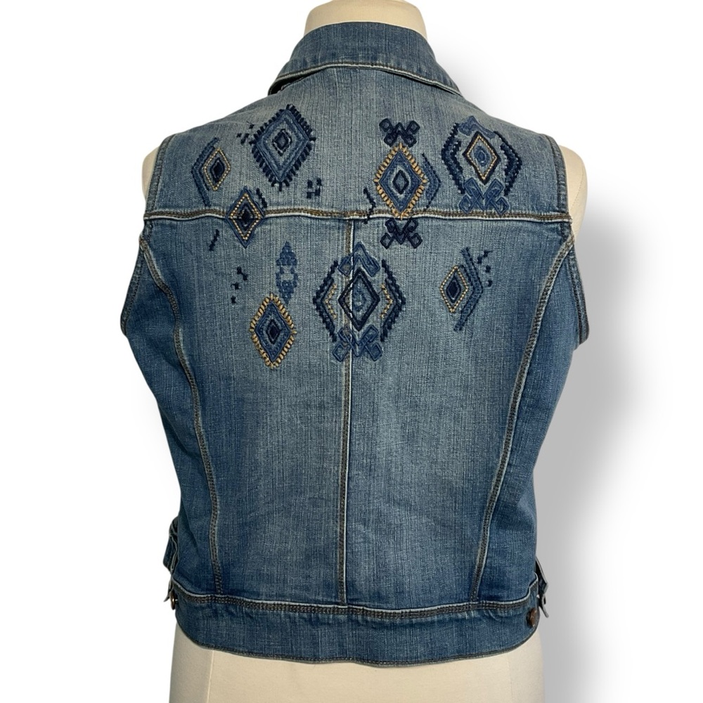 Vintage Y2K Denim Vest Embroidered Aztec Print D/C Jeans Blue Womens Size XL‎